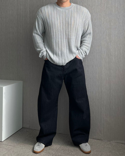 Sheer Ribbed Knit Pullover