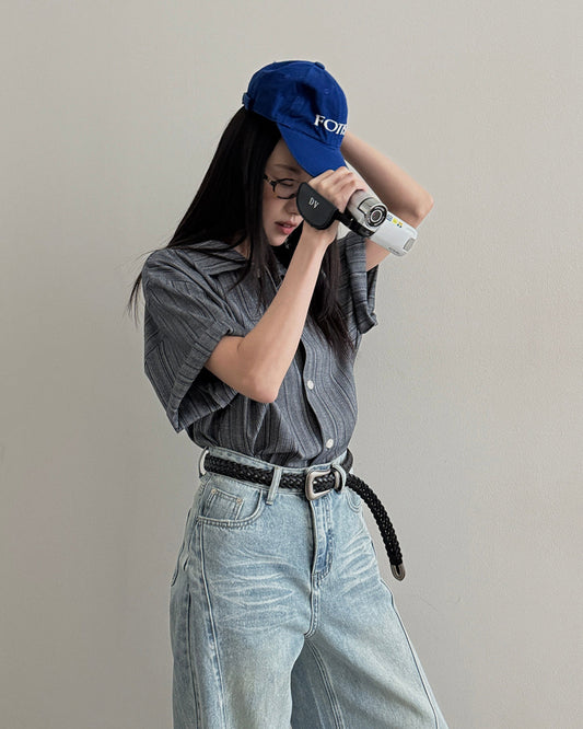 Pinstripe Open Collar Shirt