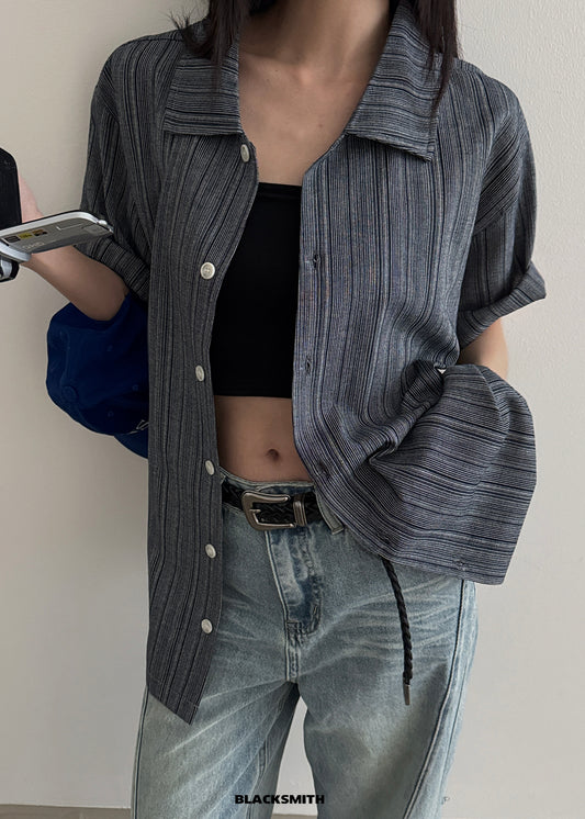 Pinstripe Open Collar Shirt