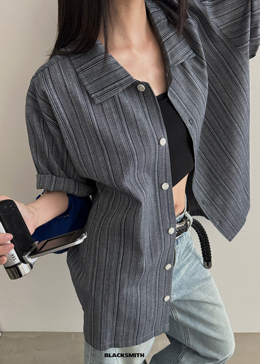 Pinstripe Open Collar Shirt