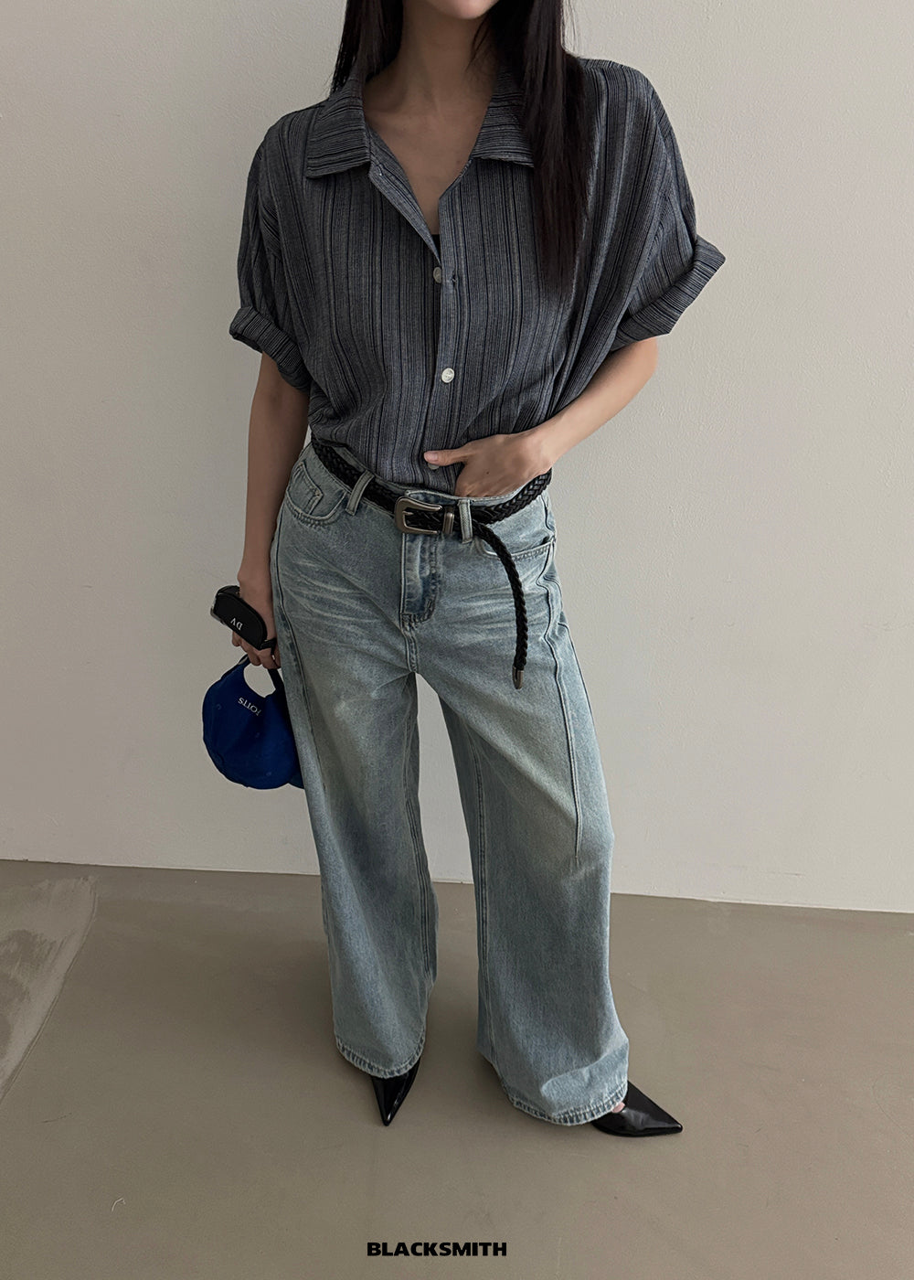 Pinstripe Open Collar Shirt