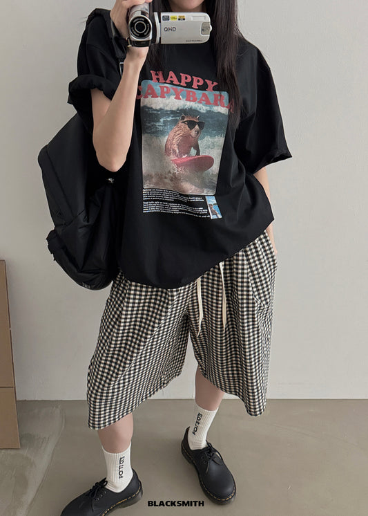 Happy Capybara Surfing T-Shirt