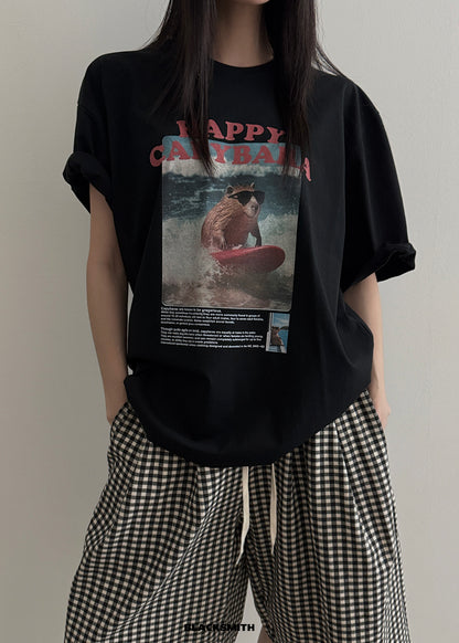 Happy Capybara Surfing T-Shirt