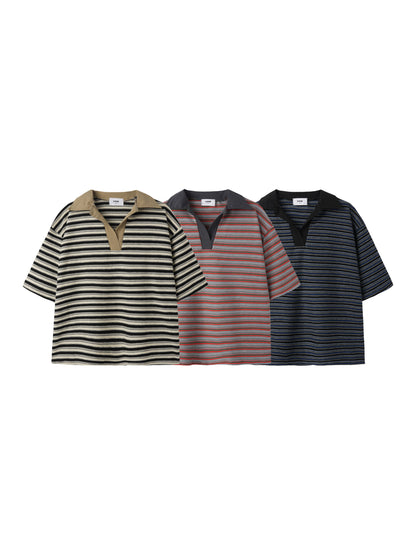 Border Open Collar Knit Shirt