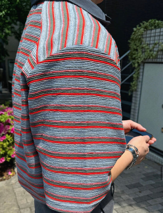 Border Open Collar Knit Shirt