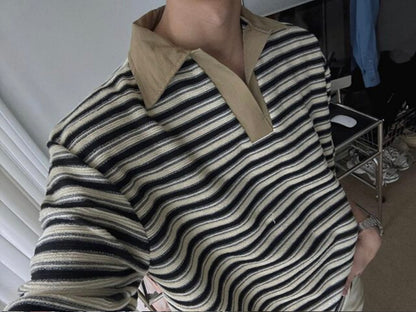 Border Open Collar Knit Shirt