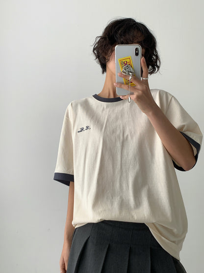 Contrast Trim Cotton T-Shirt
