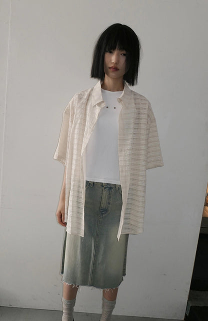 Seersucker Over Half-Sleeve Shirt