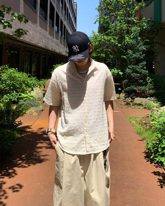 Seersucker Over Half-Sleeve Shirt