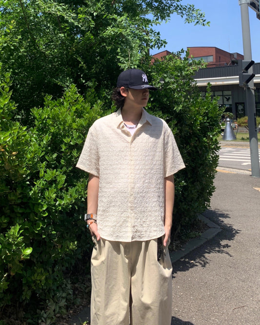 Seersucker Over Half-Sleeve Shirt