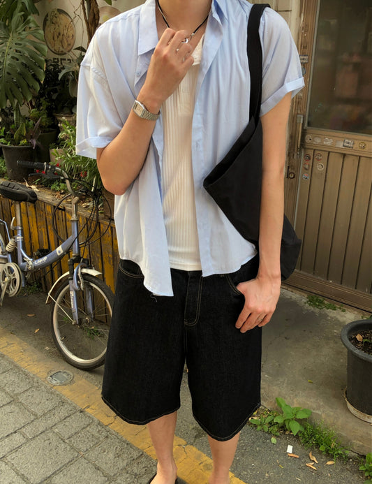STRIPE OVER HALF SLEEVE SHIRT