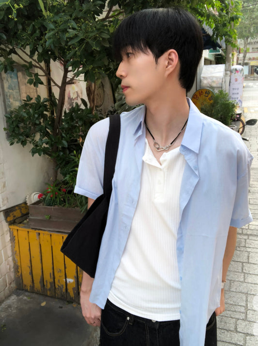 STRIPE OVER HALF SLEEVE SHIRT