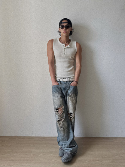 Vintage Henley Rib Tank Top
