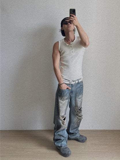 Vintage Henley Rib Tank Top