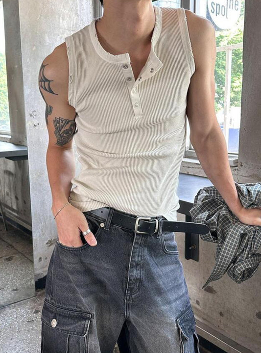 Vintage Henley Ribbed Tank Top