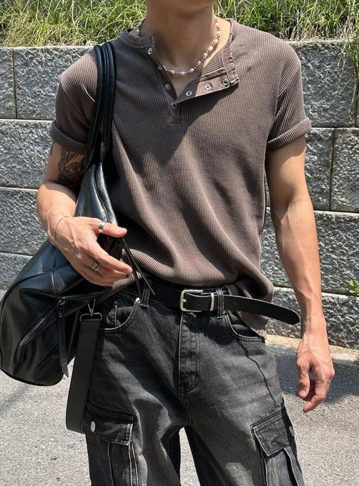 Peak Ribbed Henley Short Sleeve Tee