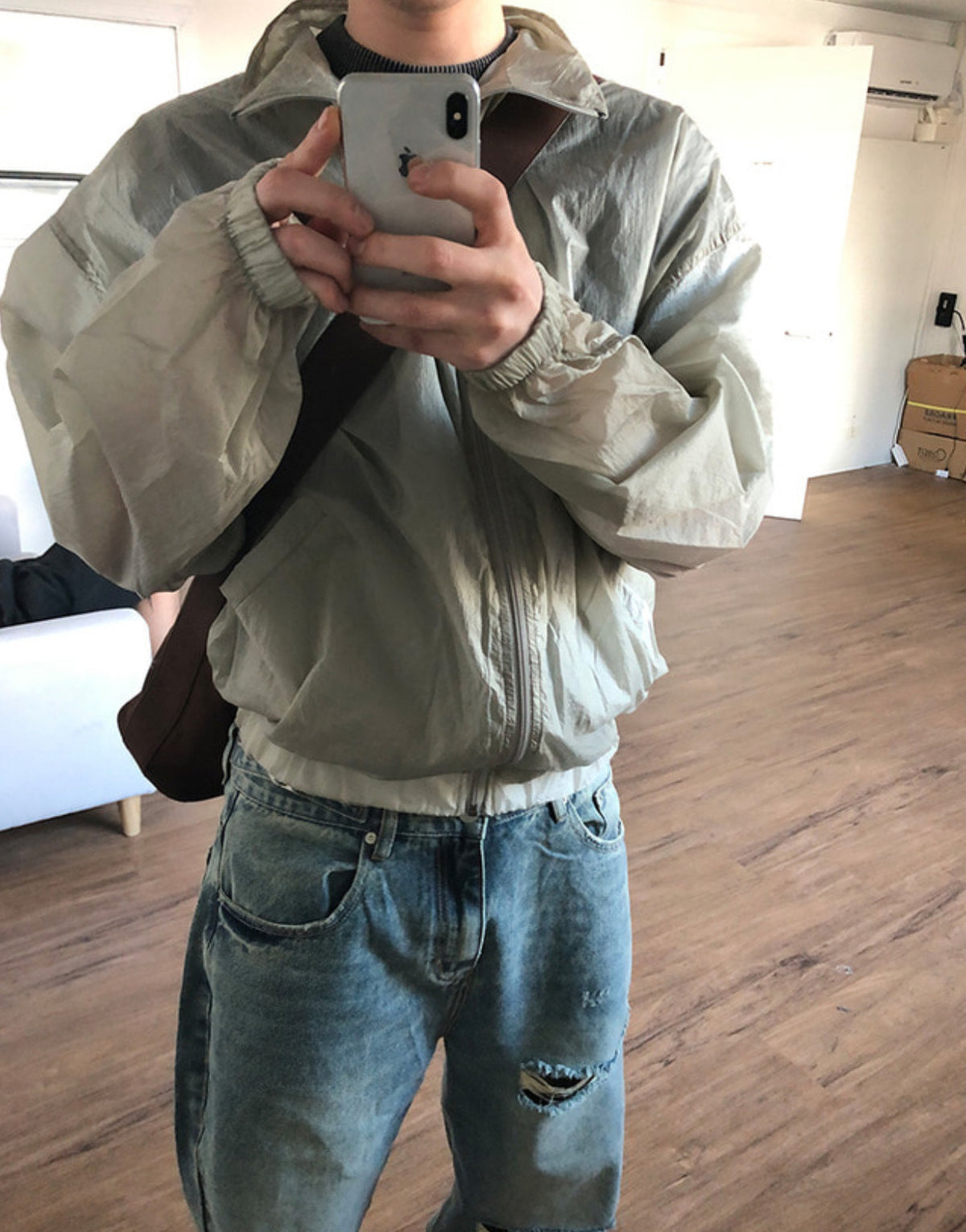 Crinkle Nylon Zip-up Blouson