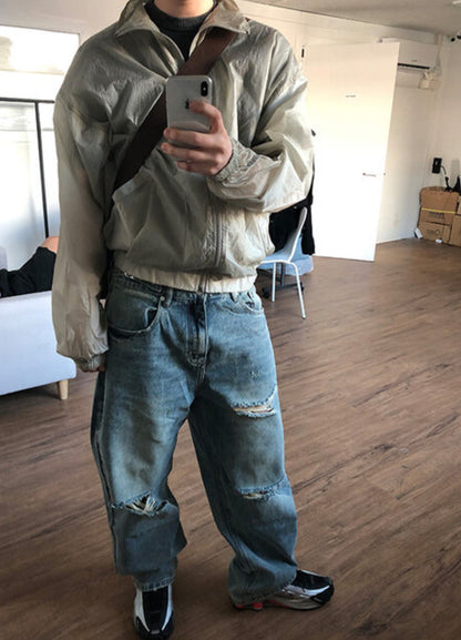 Crinkle Nylon Zip-up Blouson
