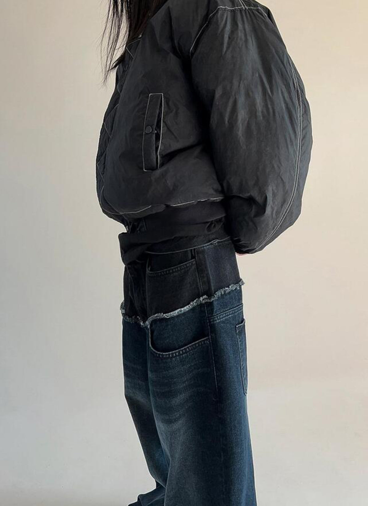 Two-Layered Wide Denim Pants