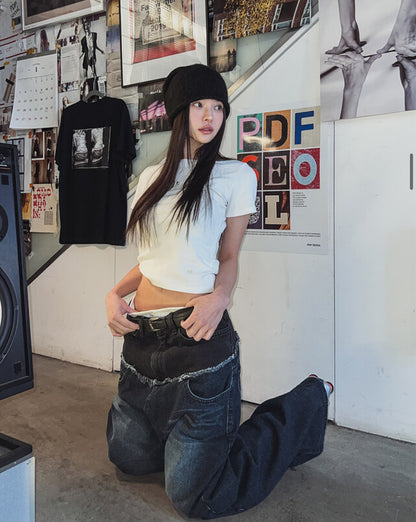 Two-Layered Wide Denim Pants