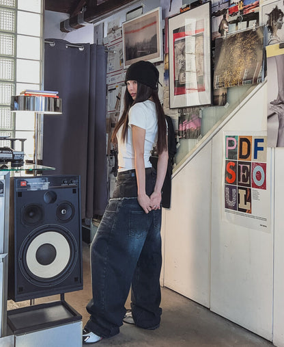 Two-Layered Wide Denim Pants