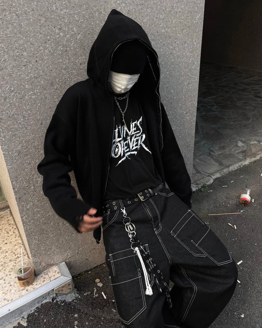 Distressed Knit Zip-Up Hoodie