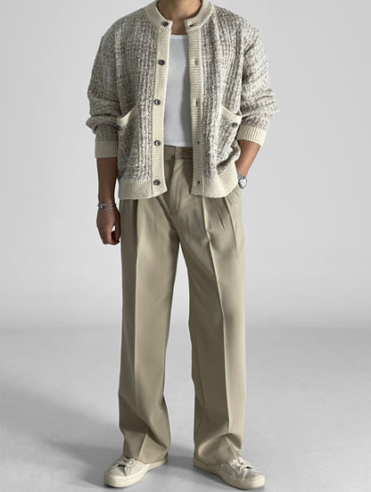 Tweed-Texture Bomber Cardigan