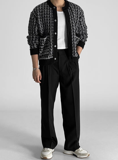 Tweed-Texture Bomber Cardigan