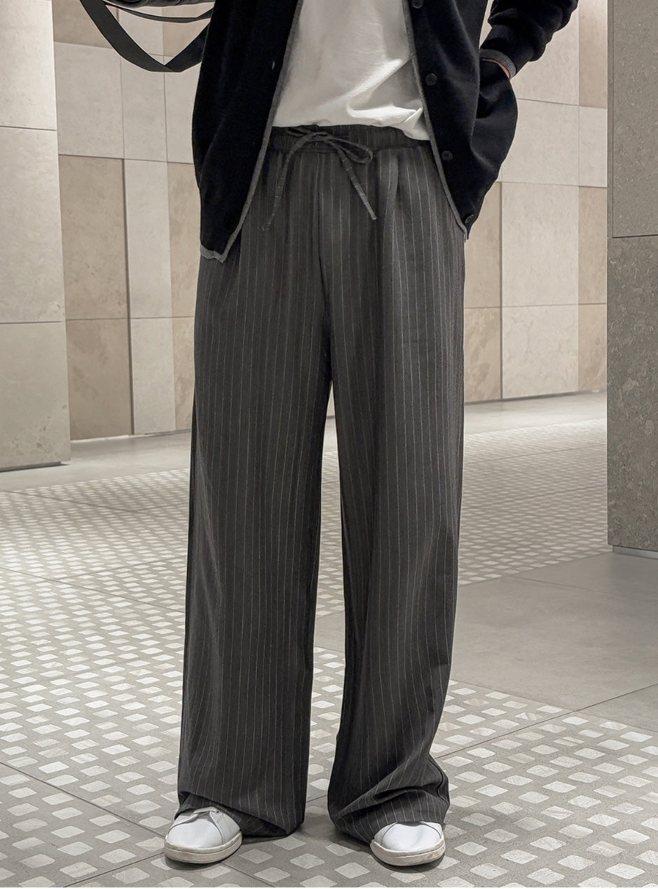 Pinstripe Drawstring Wide Pants