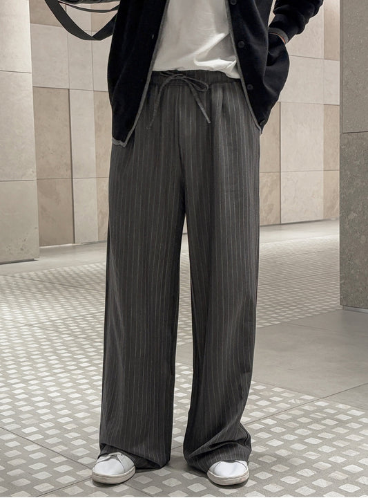 Pinstripe Drawstring Wide Pants