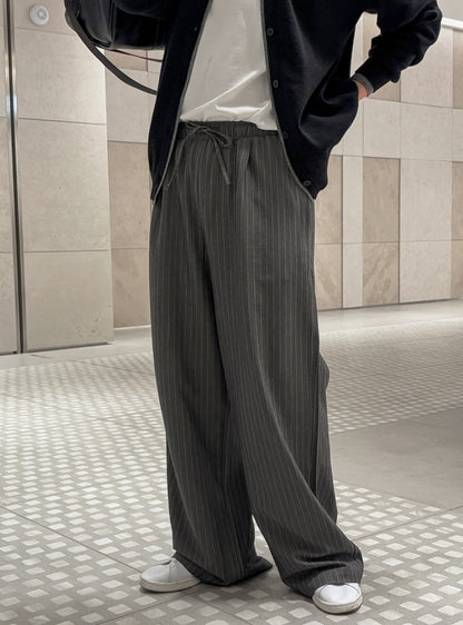 Pinstripe Drawstring Wide-Leg Pants