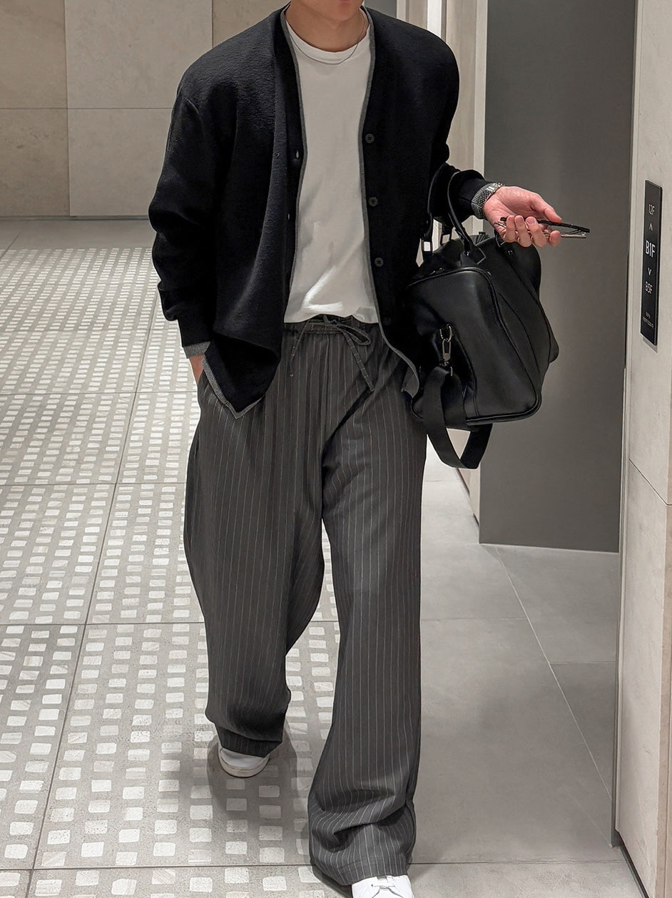 Pinstripe Drawstring Wide Pants