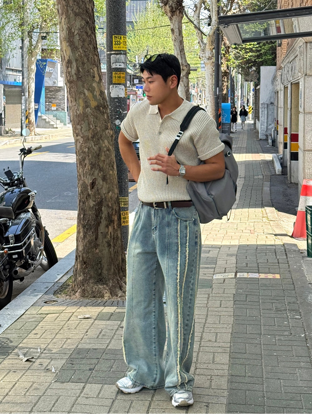 Frayed Twin-Line Wide Denim