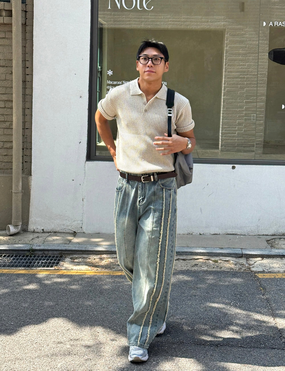 Frayed Twin-Line Wide Denim