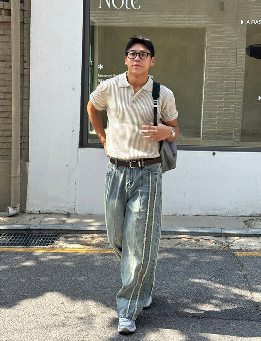 Frayed Twin-Line Wide Denim