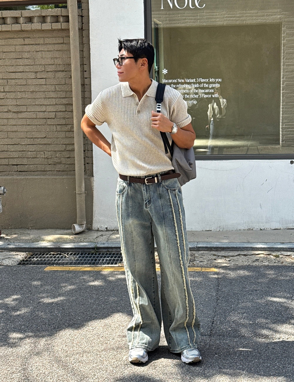 Frayed Twin-Line Wide Denim