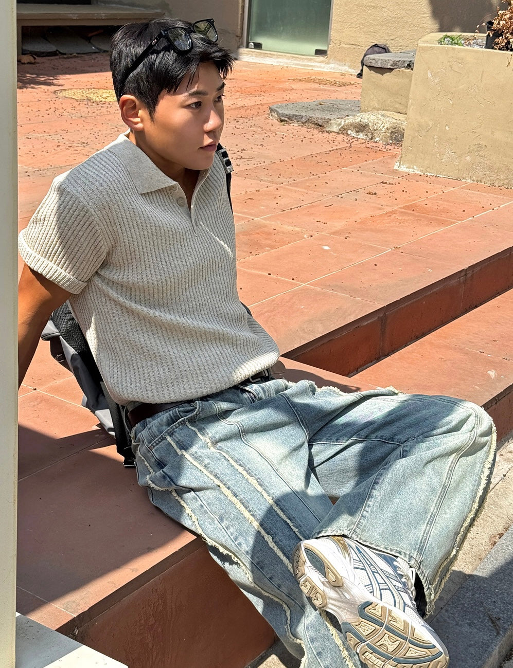 Frayed Twin-Line Wide Denim