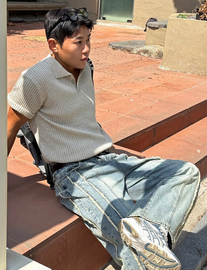 Frayed Twin-Line Wide Denim