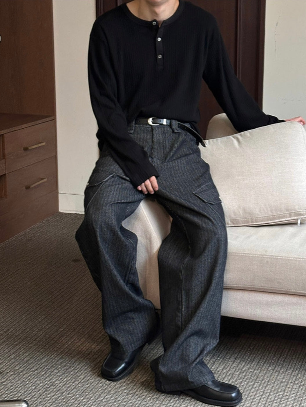 Viscose Rib Henley Long Sleeve