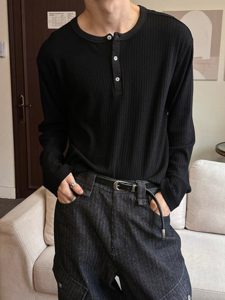 Viscose Rib Henley Long Sleeve