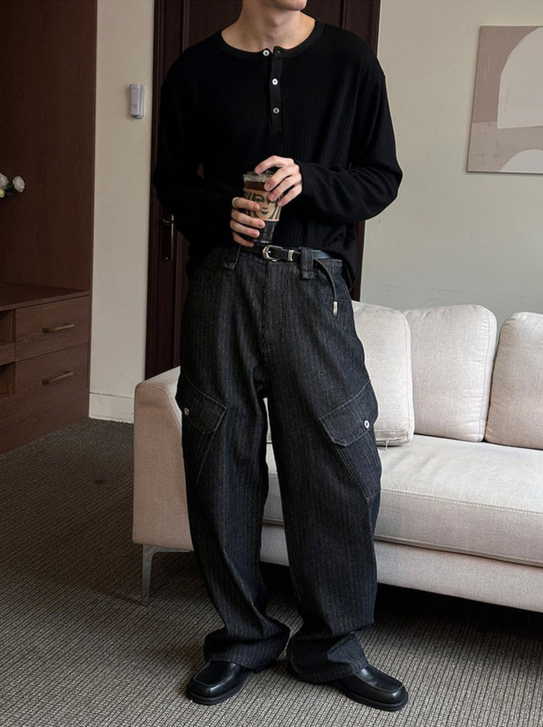 Viscose Rib Henley Long Sleeve