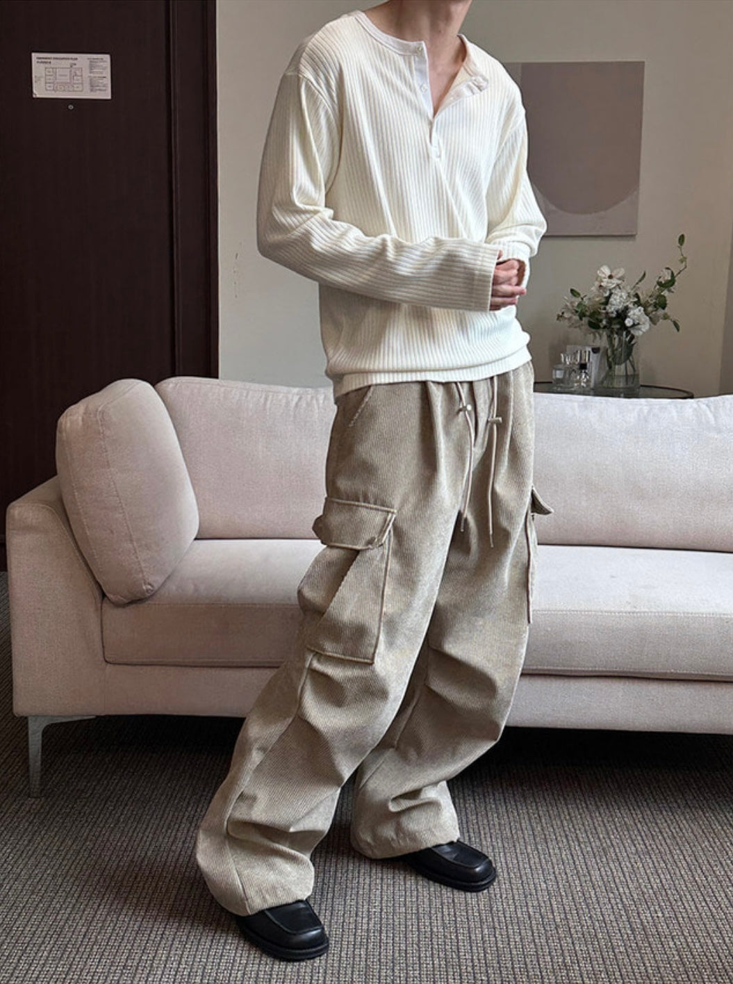 Viscose Rib Henley Long Sleeve