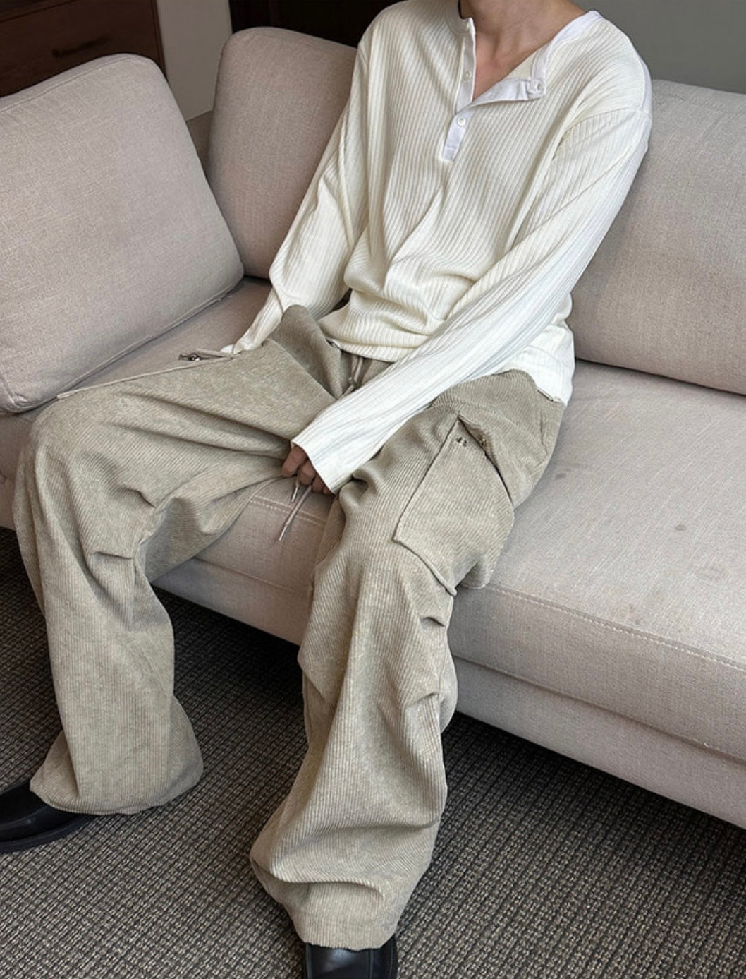 Viscose Rib Henley Long Sleeve