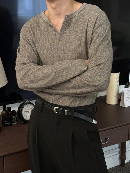 Viscose Rib Henley Long Sleeve