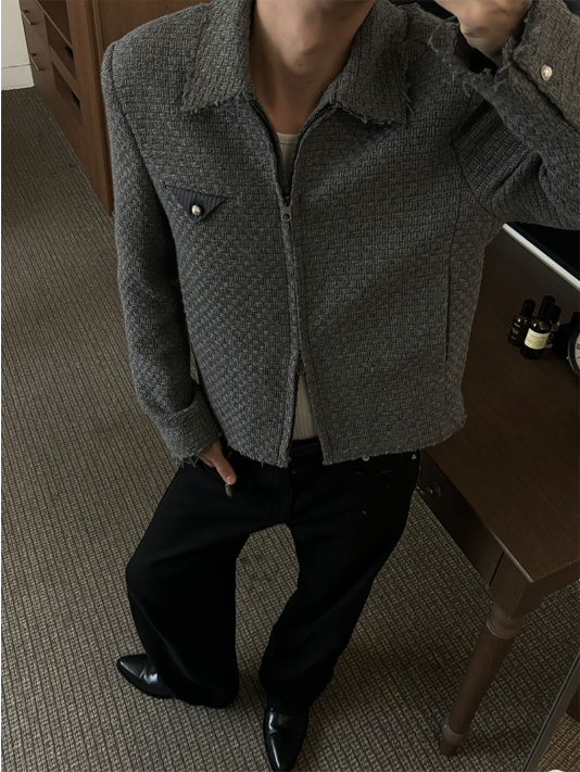 Drape Tweed Cropped Blouson