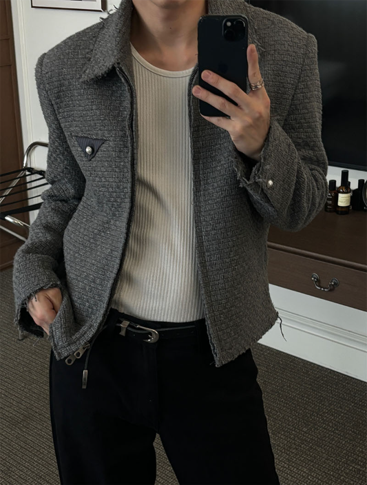 Drape Tweed Cropped Blouson