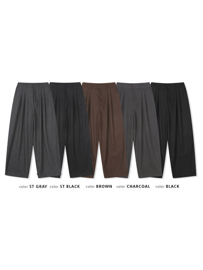 Striped woolen pintuck slacks