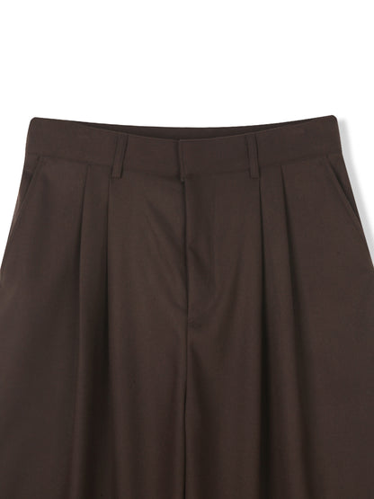 Striped woolen pintuck slacks