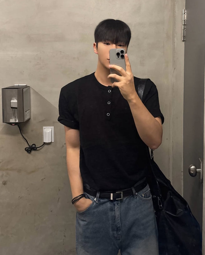 Fine Stripe Henley T-Shirt