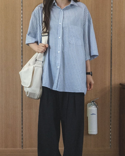 Soft Stripe Relax Half Shirt